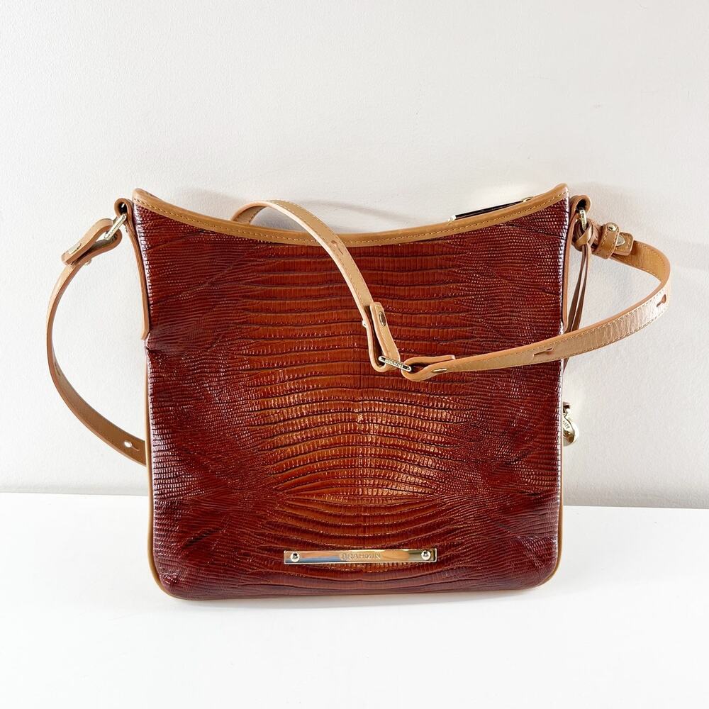 Brahmin Katie Crossbody Croc Embossed Bag Purse Brown